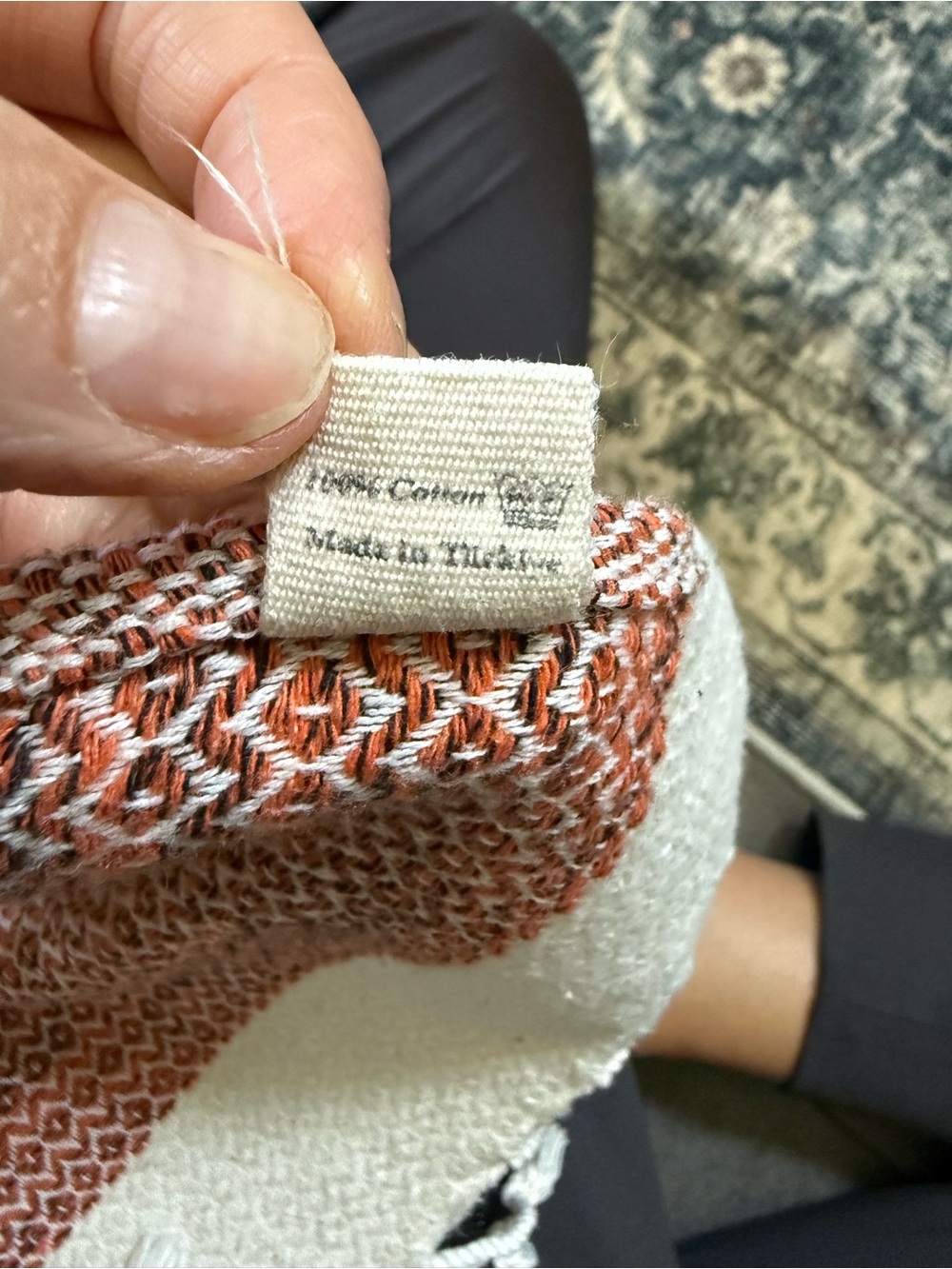 Turkish Cotton Orange Woven Throw with Fringe - Picture 5 of 10